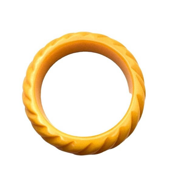 Vintage Bakelite Women's Wide Bangle Bracelet Retro Carved Yellow Swirl - Picture 5 of 5